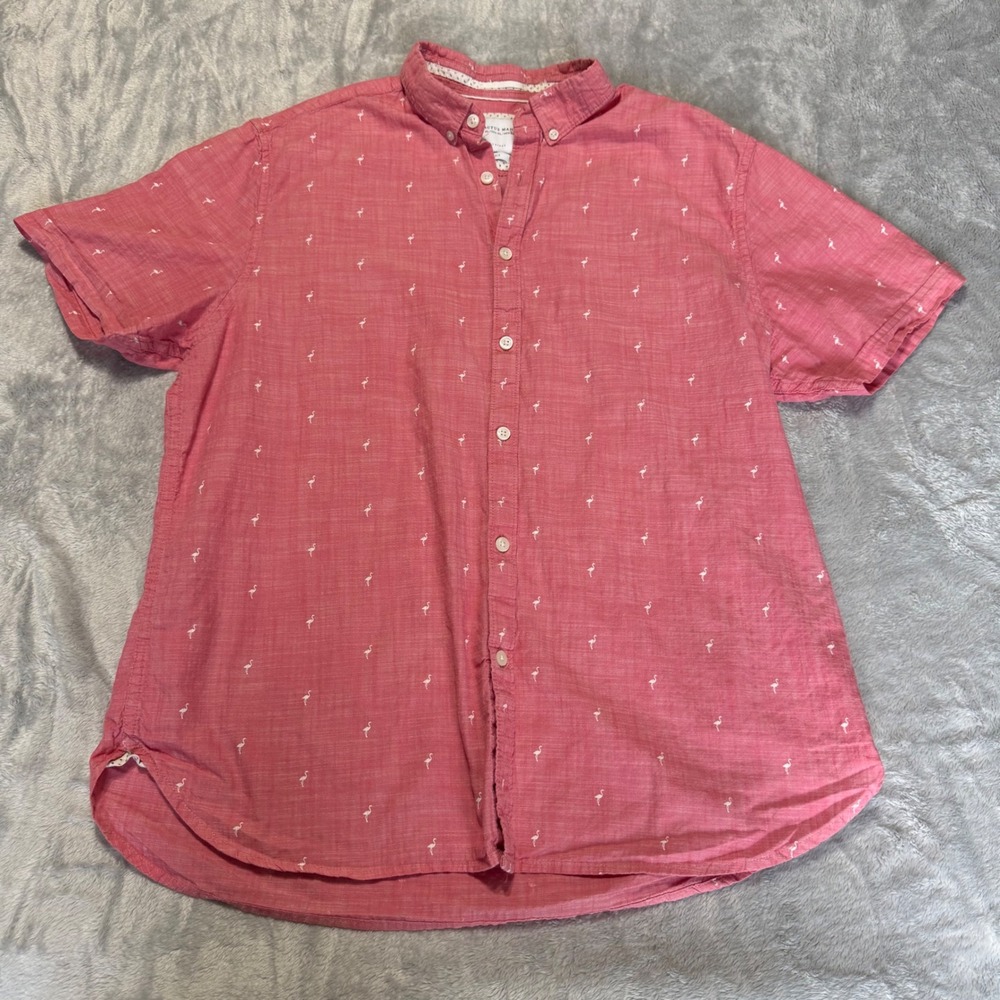 Cactus Man Mens XL Flamingo Print Short Sleeve Slim Fit Button 100% cotton XL